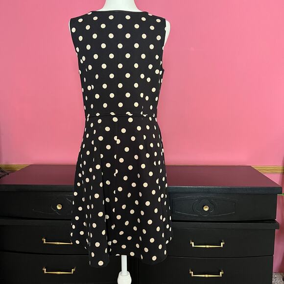 Ann Taylor V Neck Cotton Midi Dress Black wPolka Dots Size 8 - Picture 3 of 12